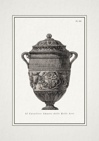 Decorative urn with intricate designs on a white background
