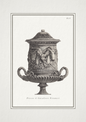 Black and white illustration of an ornate urn with classical figures on a light gray background