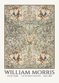 William Morris Hyde Park wallpaper pattern poster print featuring a dense floral and leaf design in muted green, beige, and orange-brown tones, with the text 'WILLIAM MORRIS HYDE PARK' and 'MAY 1851' below.