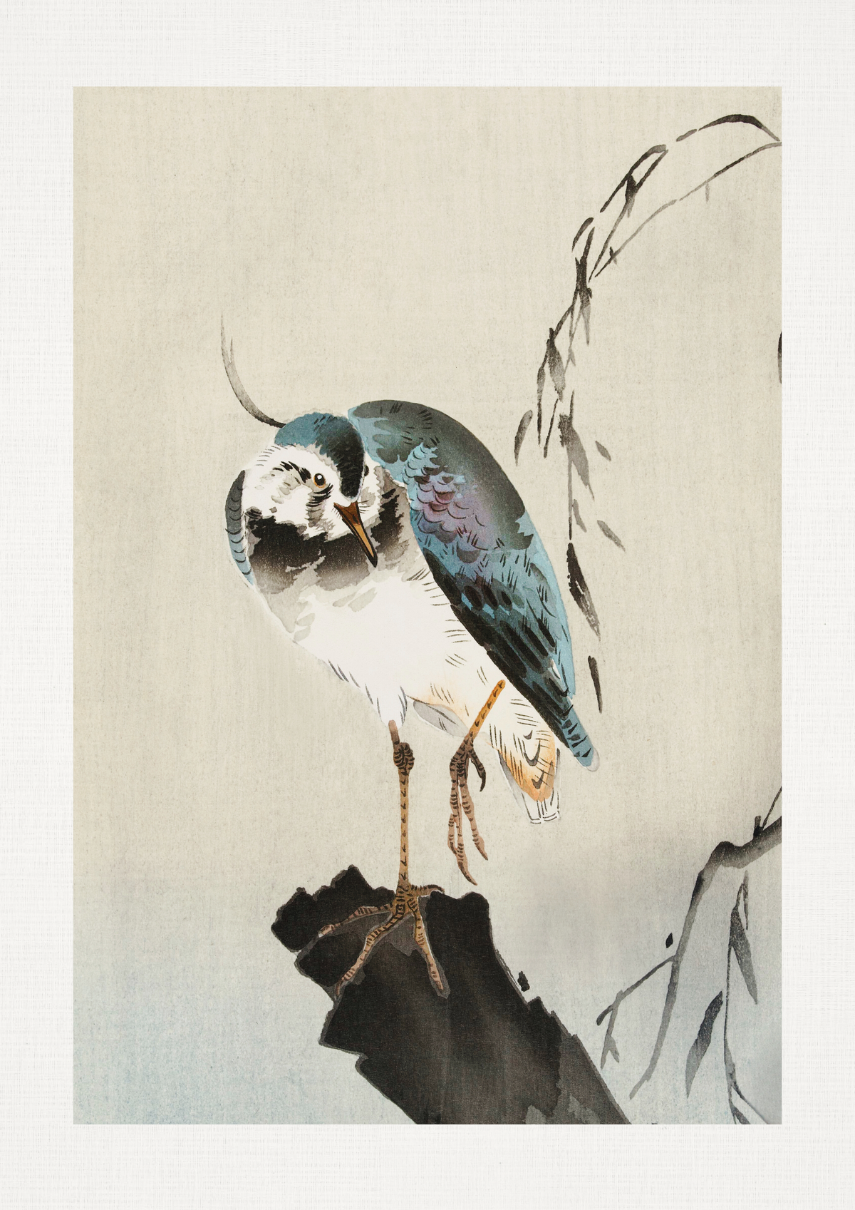 Traditional Chinese painting of a bird perched on a branch
