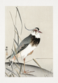 Traditional Japanese artwork of a bird perched on reeds